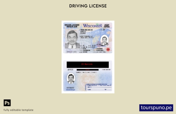 Plantilla de licencia de conducir de Wisconsin de EE. UU. lista para imprimir